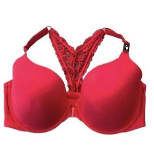 Victorias Secret Body Lined Demi Supersoft Smooth Lace Racerback Bra 38DDD Red